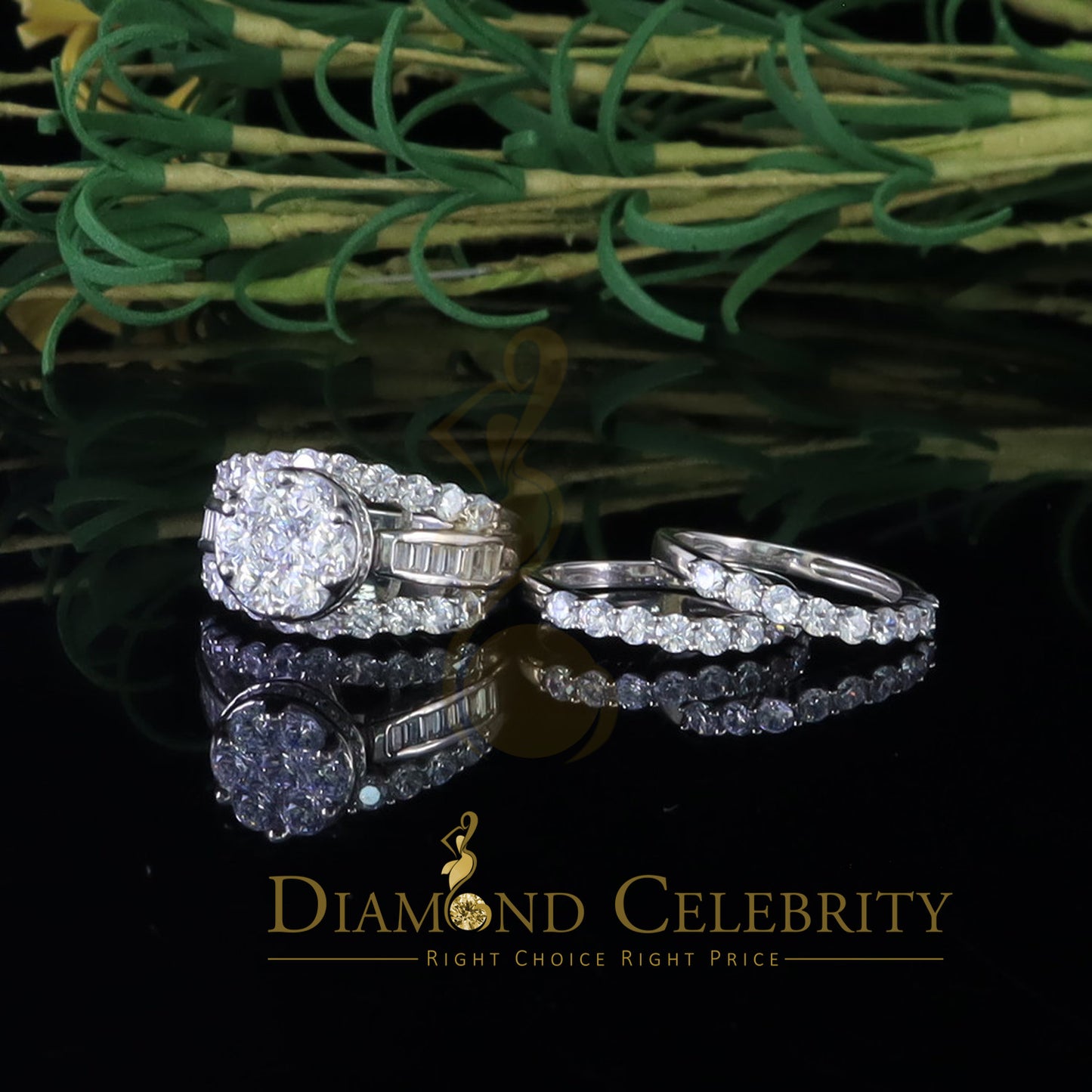 DiamondCelebritees 925 Sterling Womens 13.00ct White Cubic Zirconia Silver Trio Womens Ring Size 9