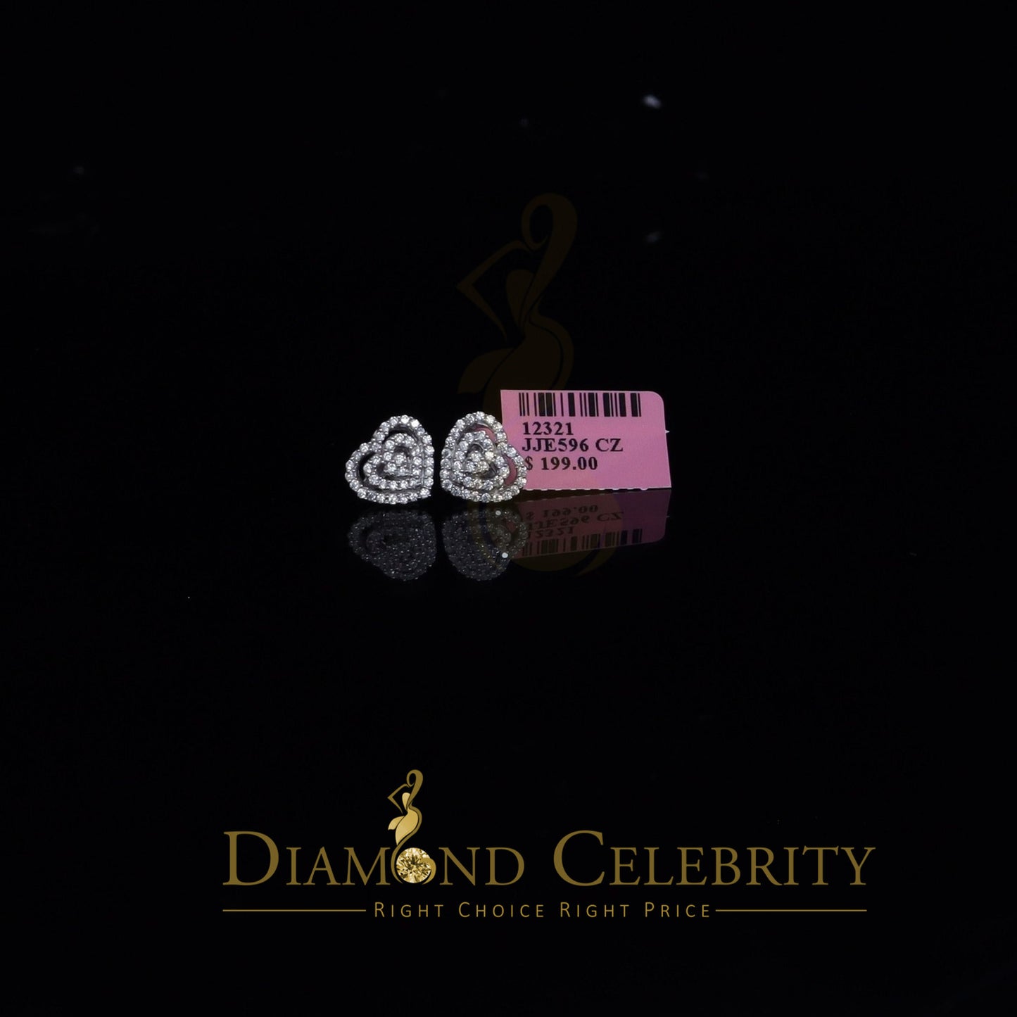 DiamondCelebritees 1.07ct Cubic Zirconia 925 White Sterling Silver Women's Hip Hop Heart Earrings
