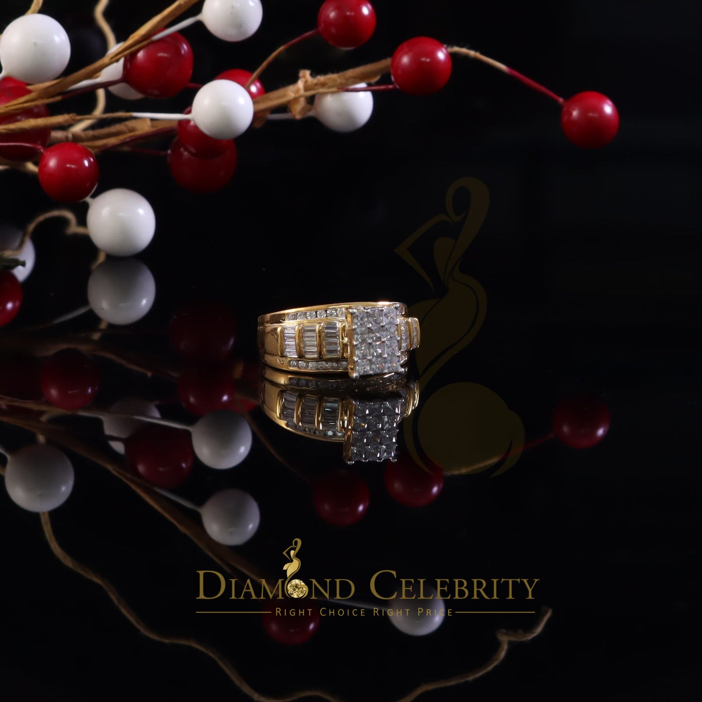 DiamondCelebritees 925 Yellow Sterling Silver Cubic Zirconia 2.80ct CinderellaWomens Ring Size 7