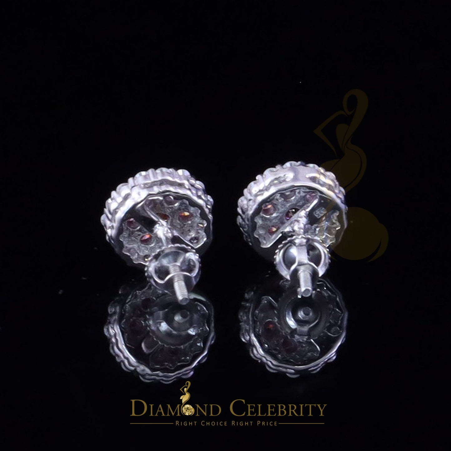 Diamondcelebritees Men's/Women's 925 Silver White 1.33ct VVS D Pink Moissanite Round Stud Earrings