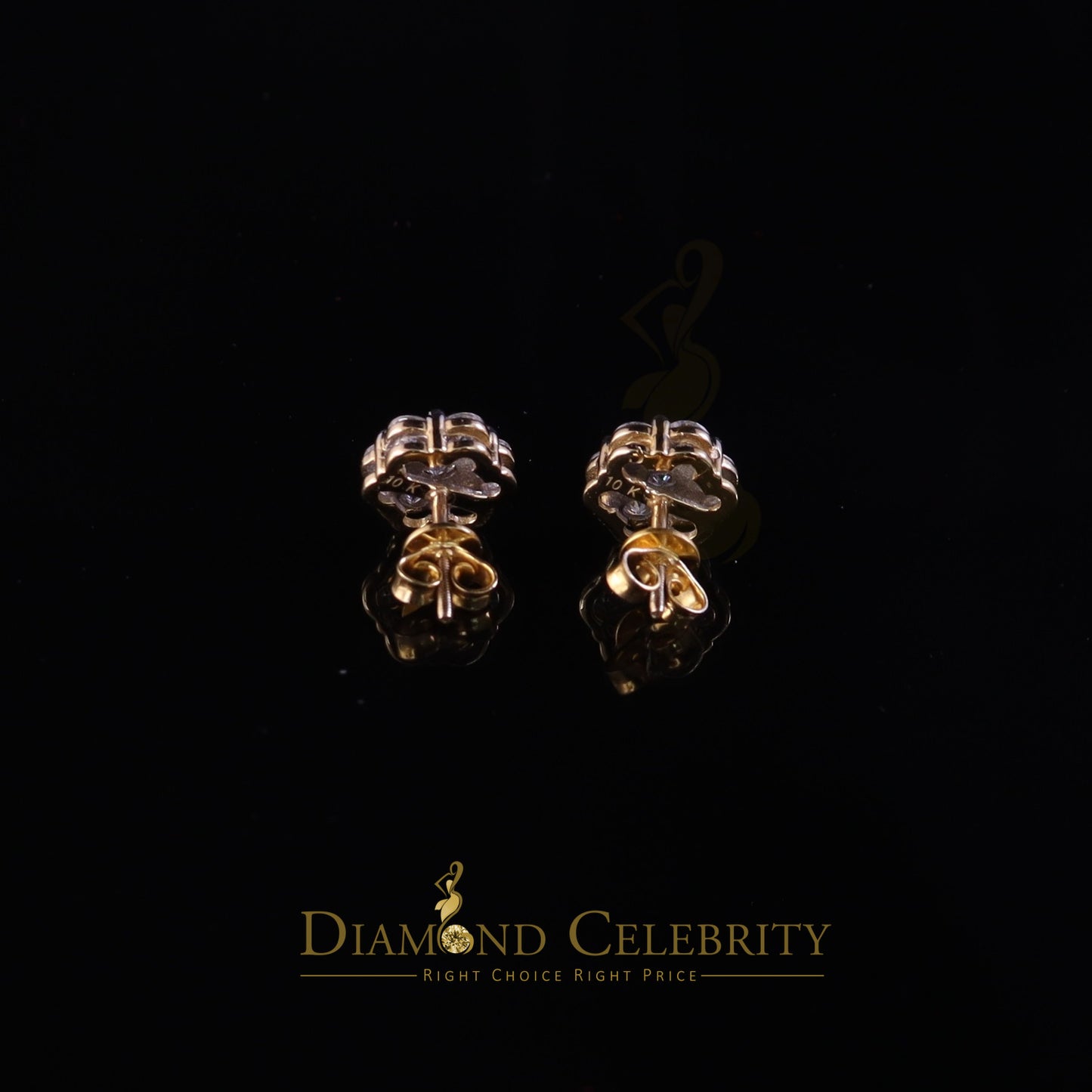 DiamondCelebritees Real Moissanite VVS 'D' Color 2.0ct 10k Real Yellow Gold Stud FLORAL Earrings