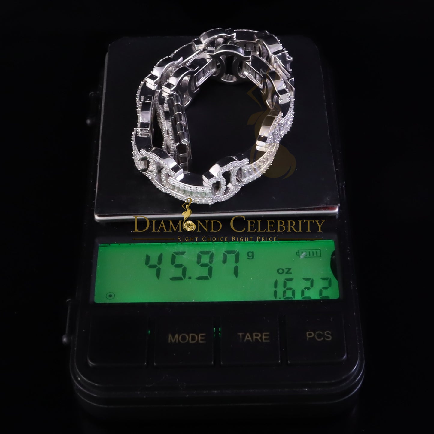 Diamondcelebritees 925 Moissanite Baguette Silver 9.00ct White Byzantine Bracelet 8 In. Mens/Womens