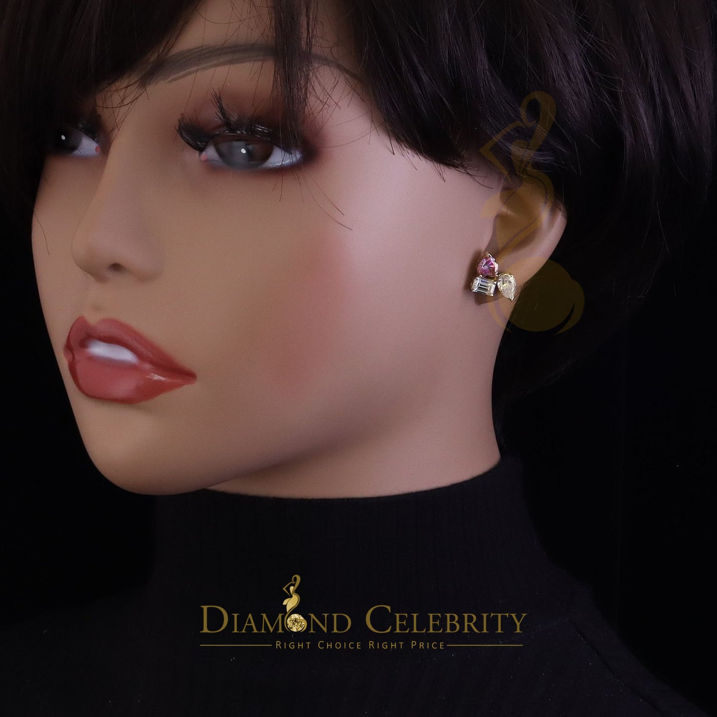DiamondCelebritees Women's 925 Silver Yellow 5.00ct VVS D Pink Moissanite Toi et Moi Stud Earrings