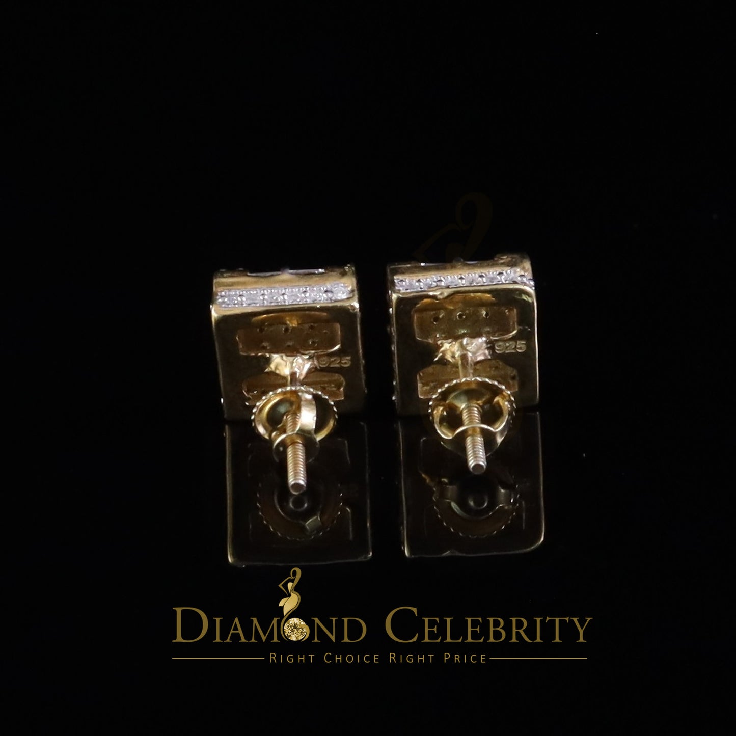 DiamondCelebritees Men's/Womens 925 Yellow Silver 1.00ct VVS 'D' Moissanite Square Stud Earring
