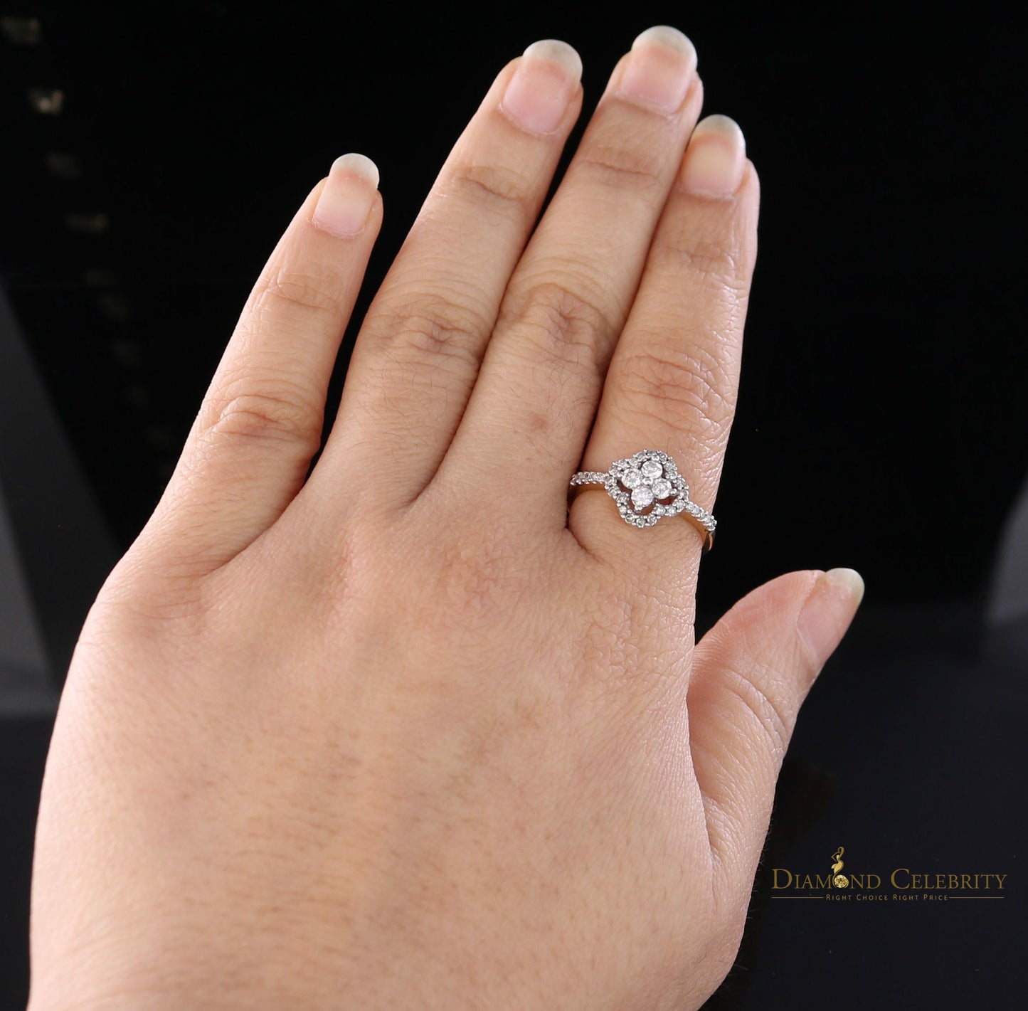DiamondCelebritees Real 14K Yellow Gold with 0.50CT Real Diamond Floral Shape Womens Ring Size 7