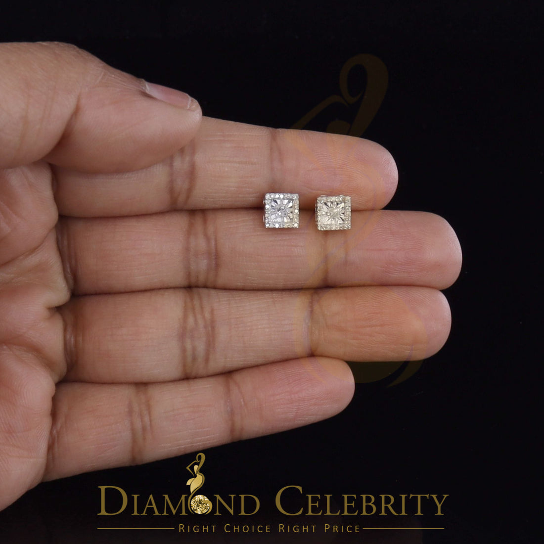 DiamondCelebritees 925 White Silver 0.20ct Diamond Women's/ Men's Stud Square Fashion Earrings