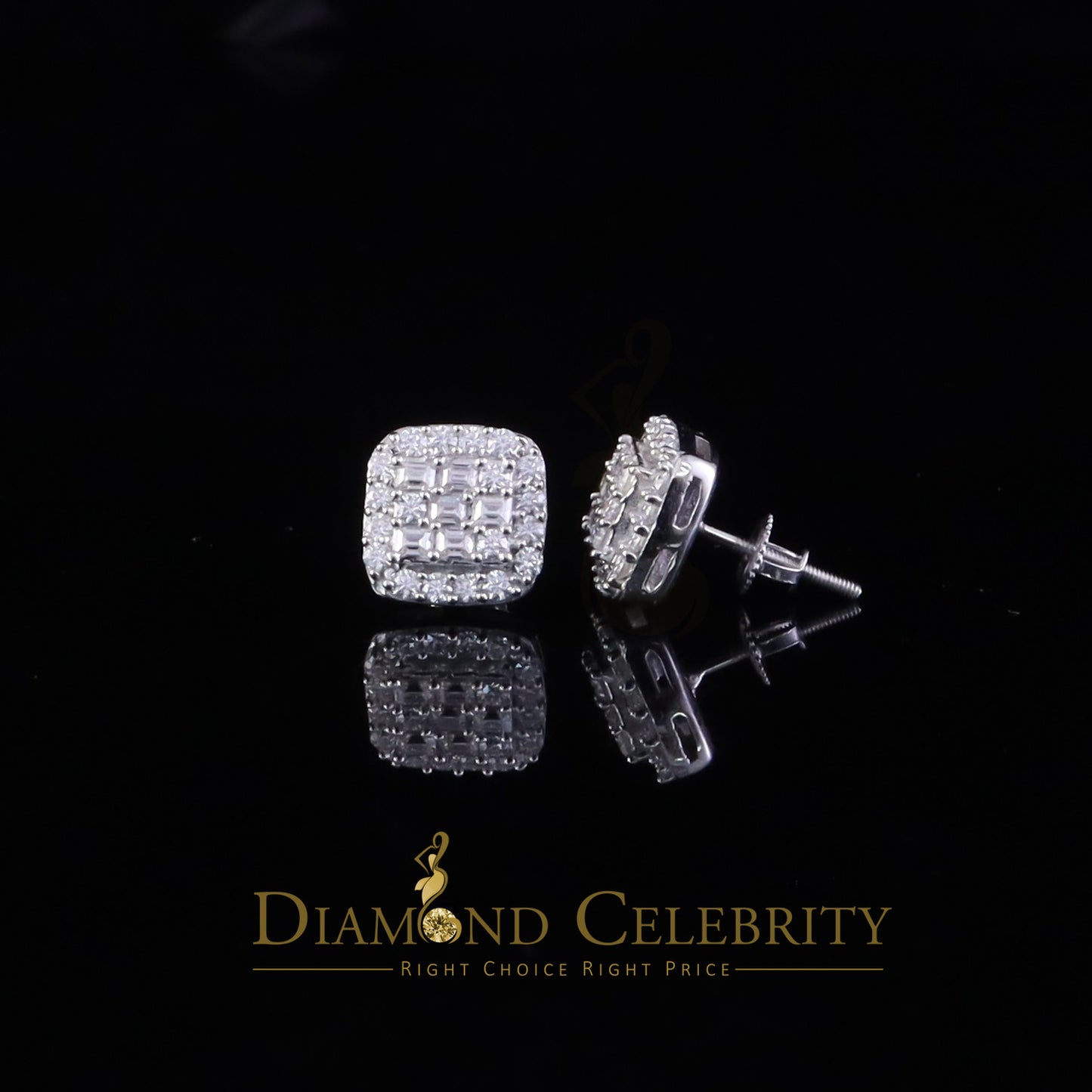 Diamondcelebritees 925 White Silver 1.50ct VVS 'D' Baguette Moissanite Men's/Women's Stud Earrings