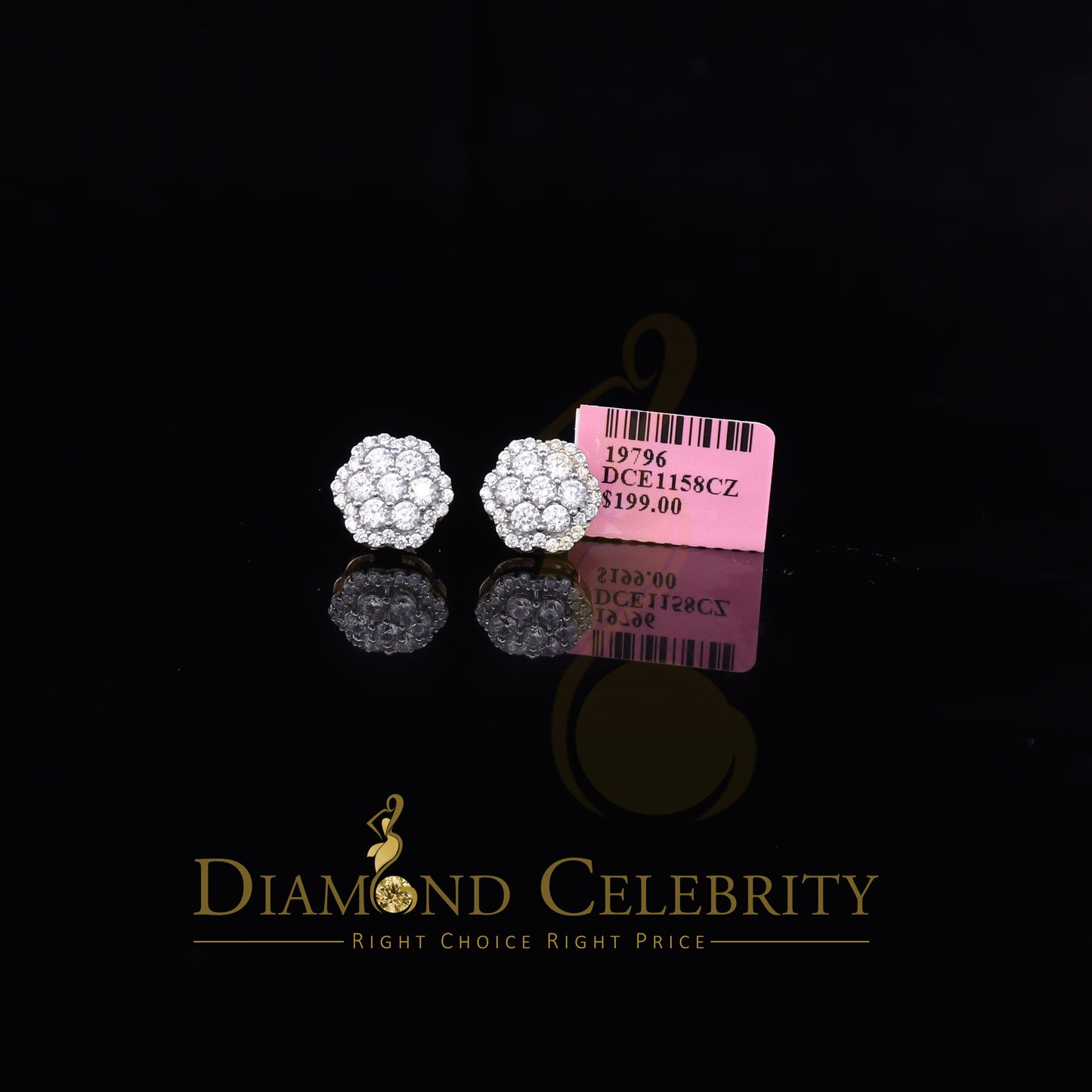 DiamondCelebritees 925 Yellow Silver 2.7ct Cubic Zirconia Flower Fashion Women's & Men's Earrings