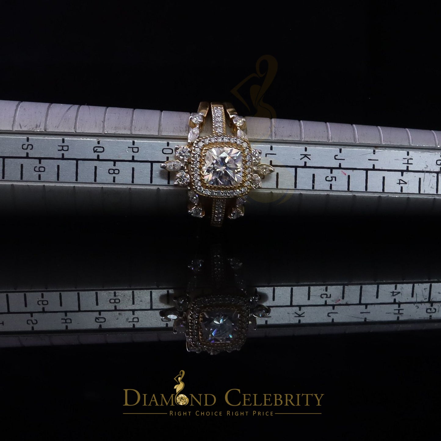 DiamondCelebritees Enhancer Guard Wrap Insert Cushion Moissanite 1.75ct VVS D Yellow Silver RingSZ7