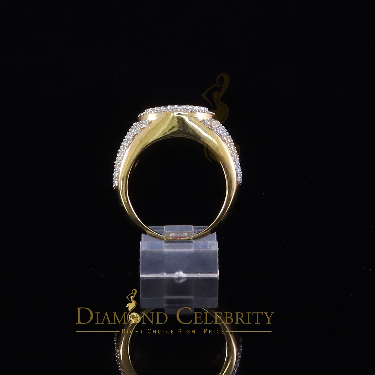DiamondCelebritees Yellow Silver 4.50ct VVS 'D' Moissanite Baguette Round Rings Size 10 for Men's
