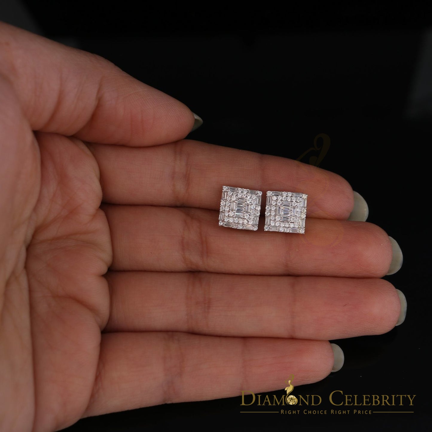 DiamondCelebritees White 925 Sterling Silver 0.72ct Cubic Zirconia Hip Hop Women's Square Earrings