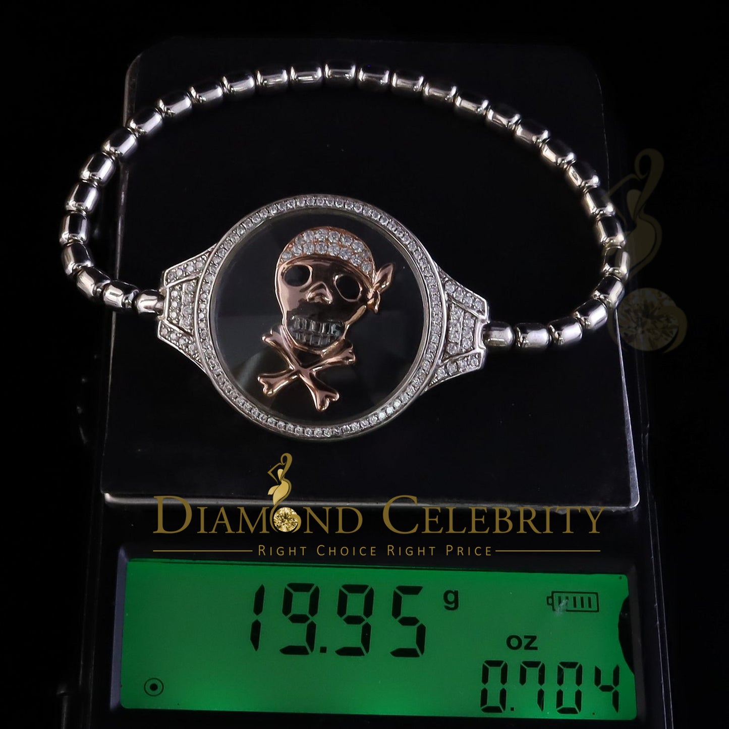 Diamondcelebritees Floating Face Skull Silver White Bracelete Iced Out with Cubic Zirconia SZ 7Inch
