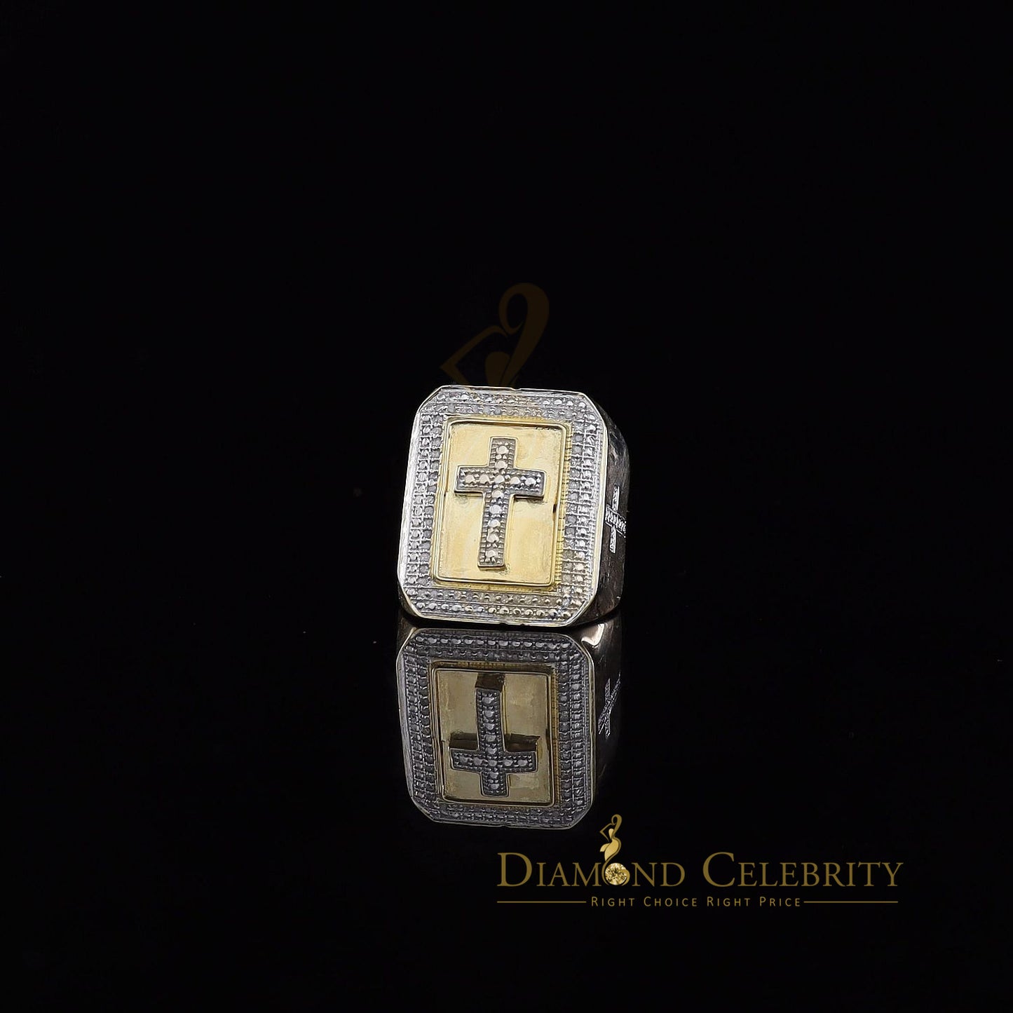 Men's 0.25CT Silver Diamond Yellow Square Adjustable Ring From Size 10 to 12