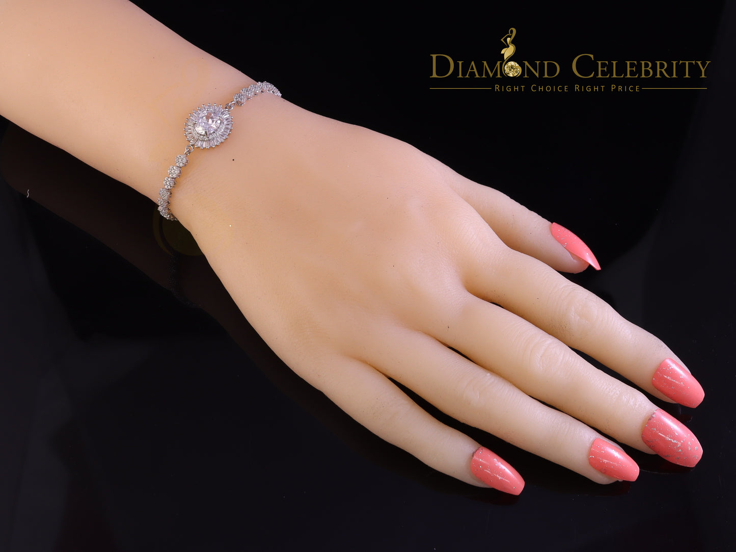 Diamondcelebritees 925 Silver Sun Shape White Bracelet Cubic Zirconia Adjustable Size 7 Inches