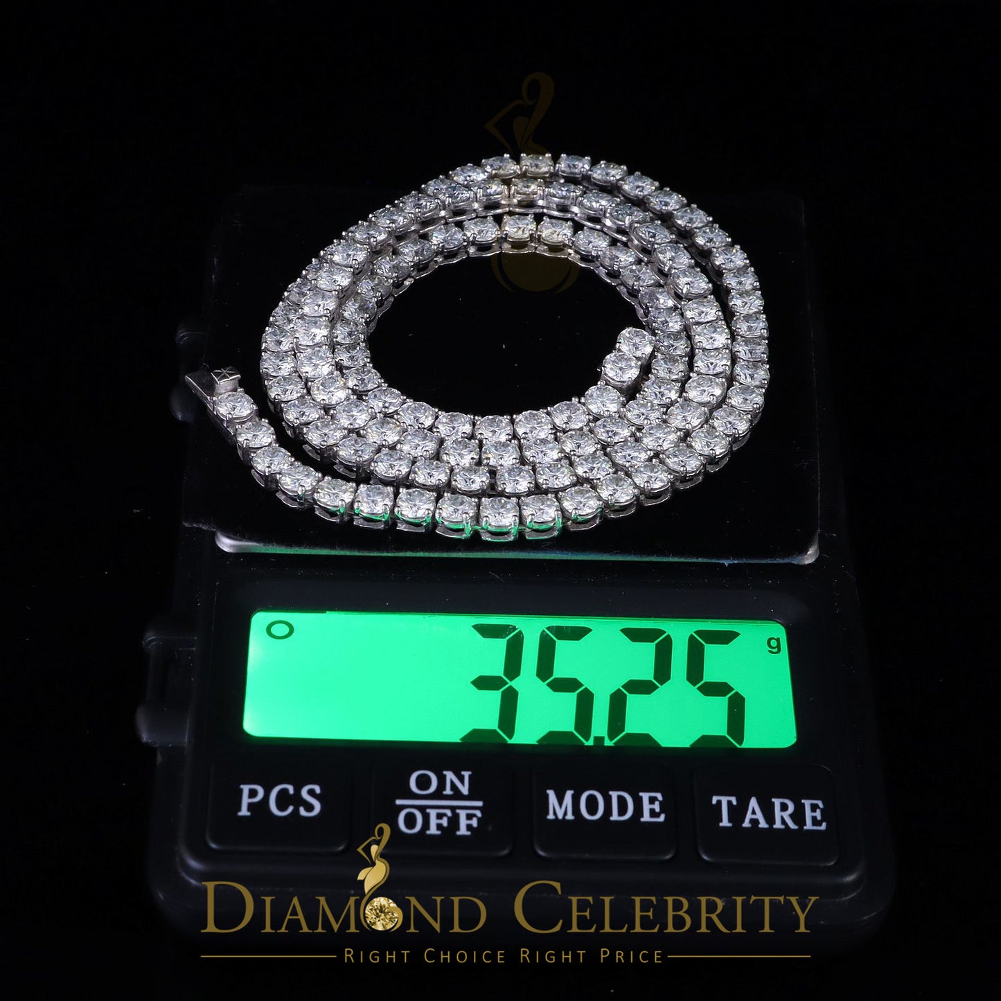 DiamondCelebritees Tennis Necklace 925 Silver White Moissanite size 20 inch & Width 5.2mm