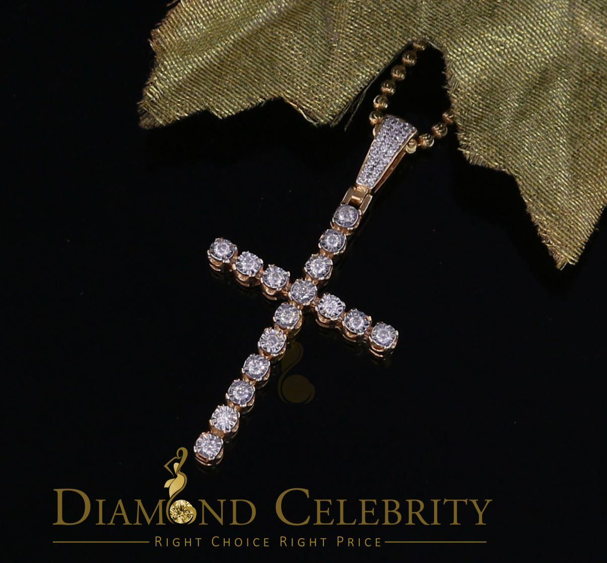 DiamondCelebritees Real 0.66ct Diamond Sterling Silver CROSS Charm FAshion Necklace Yellow Pendant