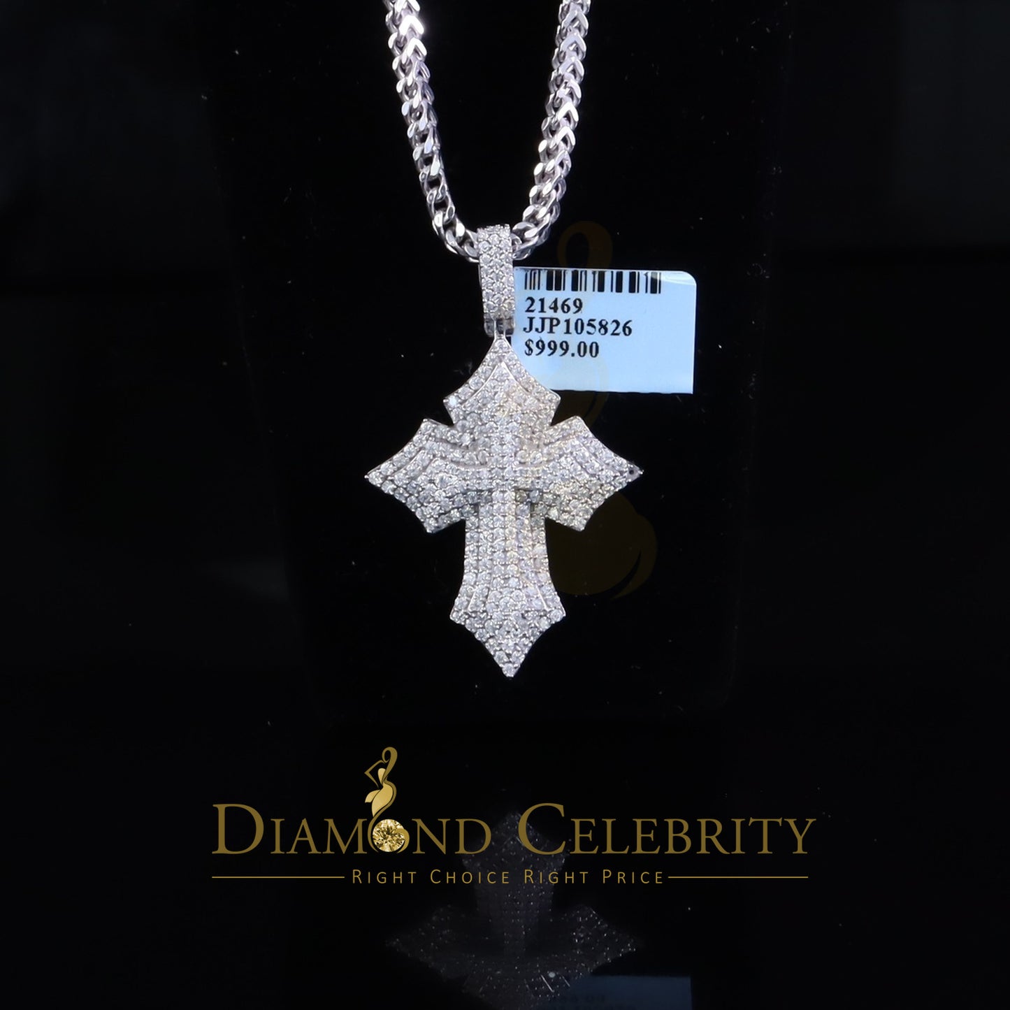 Diamondcelebritees Charm CROSS Pendant 2.50ct VVS D Moissanite White Sterling Silver Men's & Women