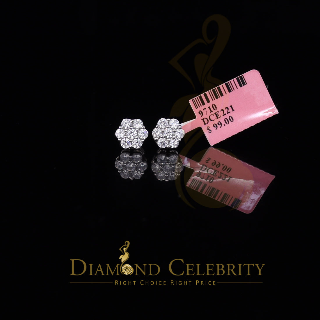 DiamondCelebritees White 925 Sterling 1.96ct Cubic Zirconia Silver Women's Hip Hop Floral Earrings