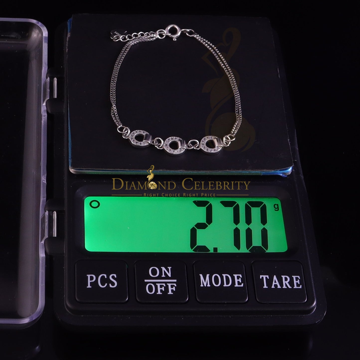 Diamondcelebritees 925 Sterling Silver Ladies Bracelet White with Cubic Zirconia Stone Size 7 Inch