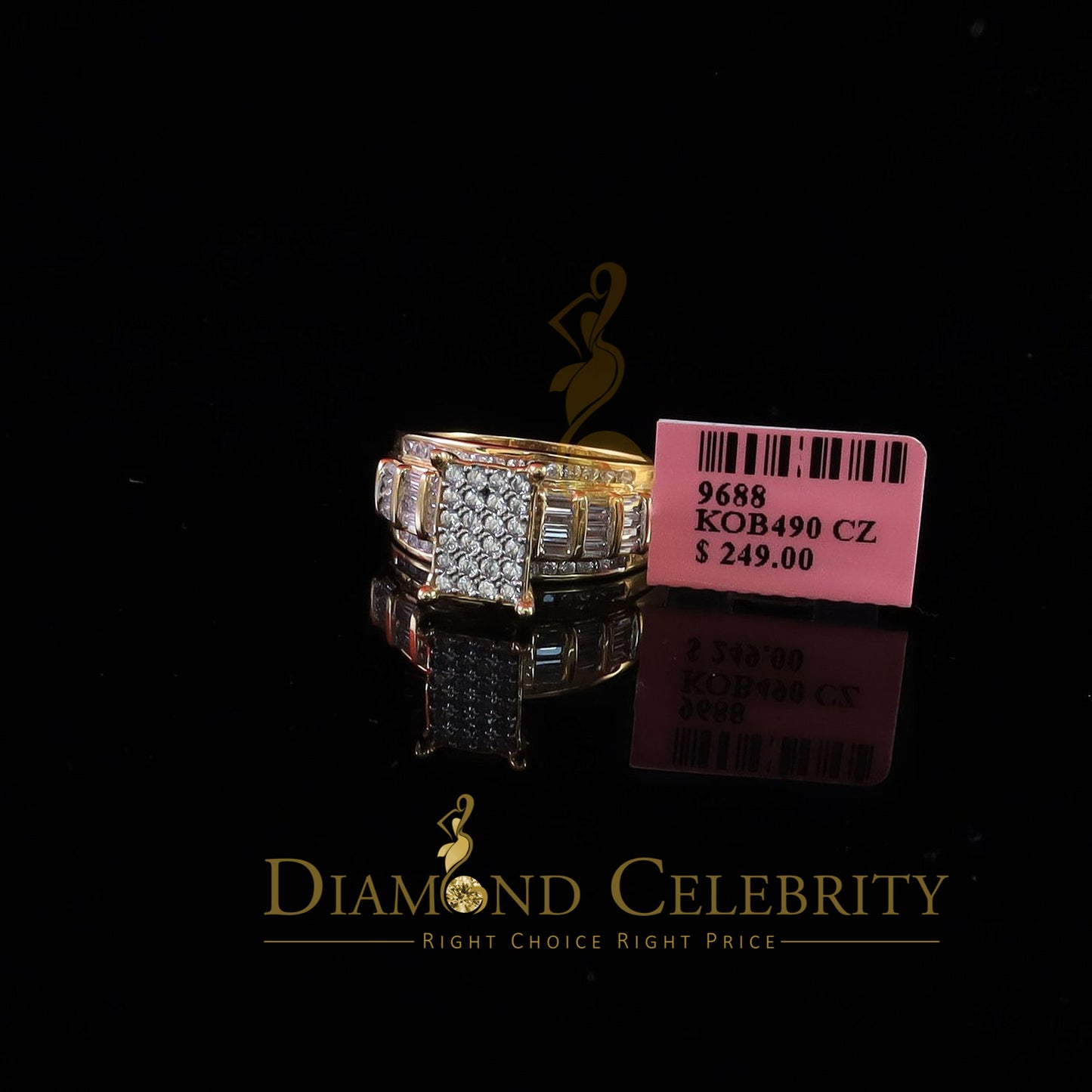 DiamondCelebritees 925 Sterling Yellow Silver 1.31ct Cubic Zirconia Cinderella Womens Rings Size 8