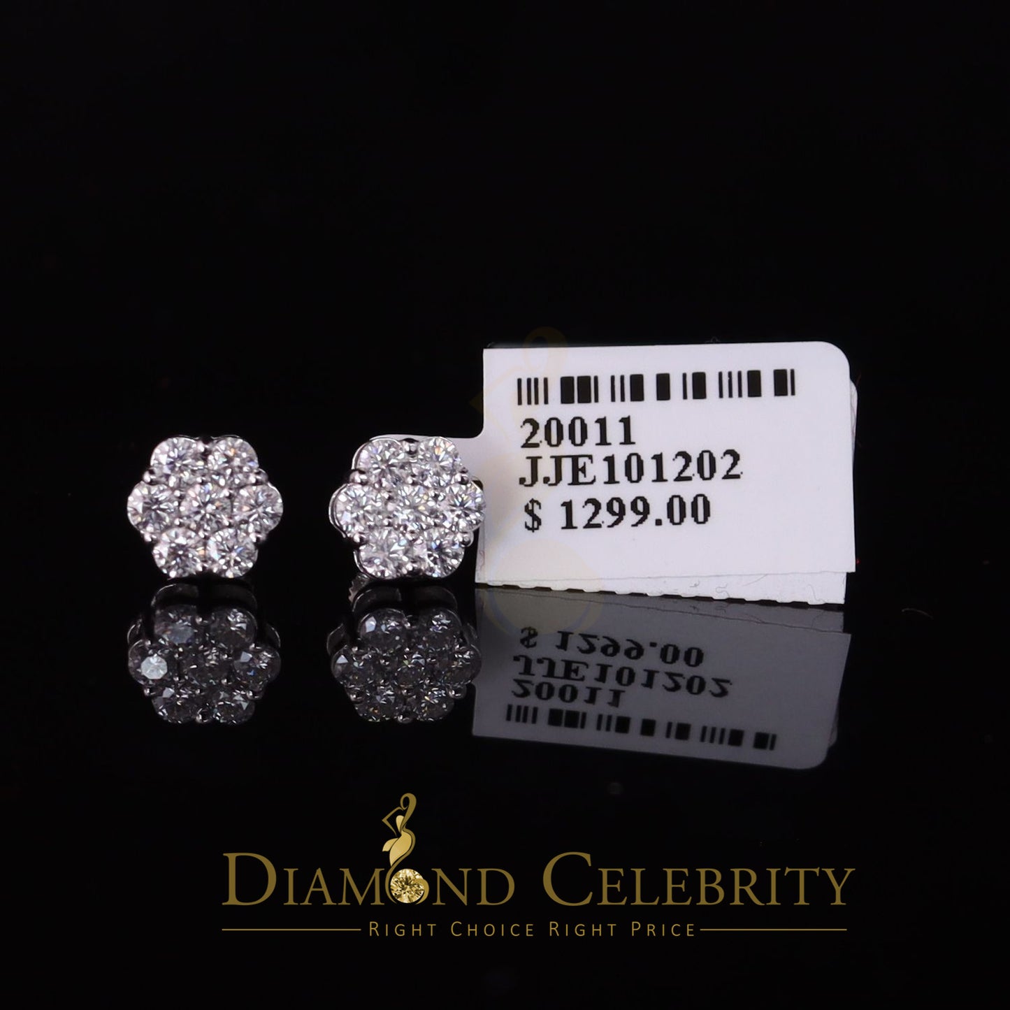 DiamondCelebritees 1.0ct Vvs 'D' Color Genuine Moissanite Stud FLORAL Earrings 10k Real White Gold