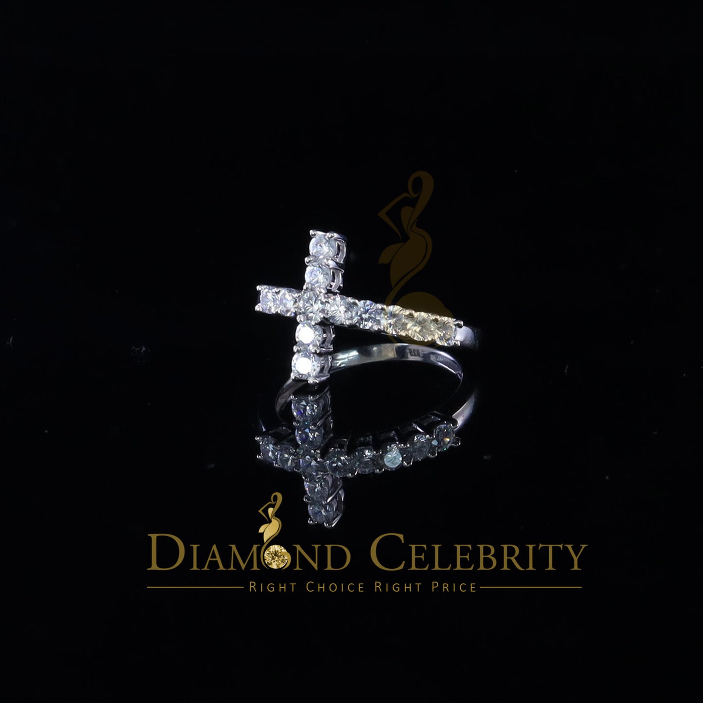 DiamondCelebritees 1.50ct Cubic Zirconia 925 Sterling White Silver Cross Womens Fashion Ring Size 8
