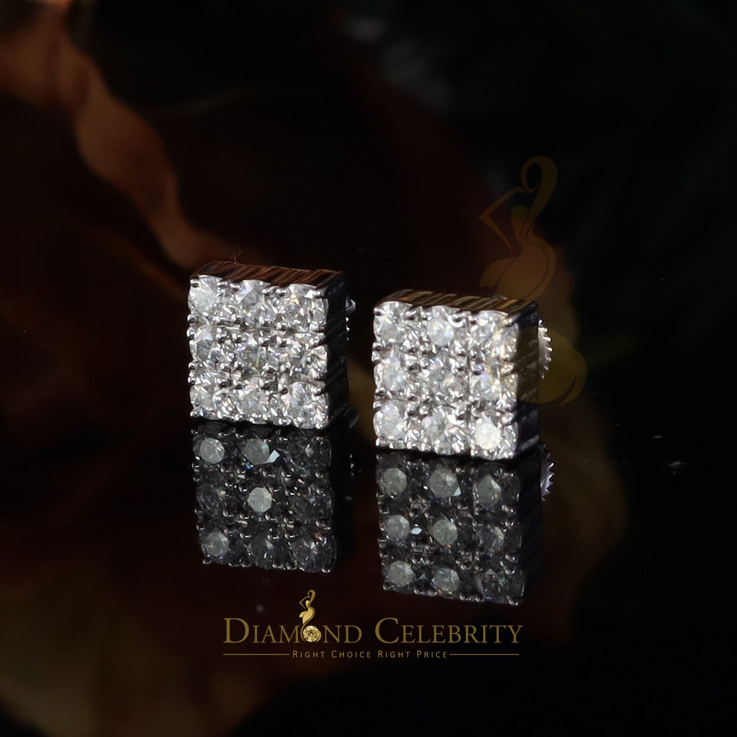 Diamondcelebritees Women's/Men's 925 Silver White 2.00ct VVS 'D' Moissanite 9 stone Stud Earrings