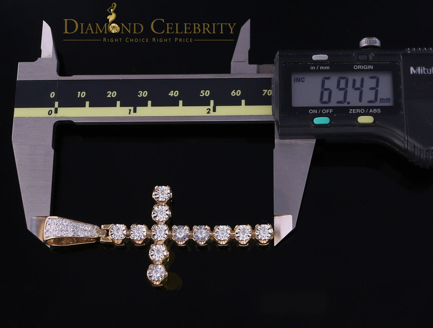 DiamondCelebritees Real 1.25ct Diamond Sterling Silver CROSS Charm Necklace Yellow Pendant