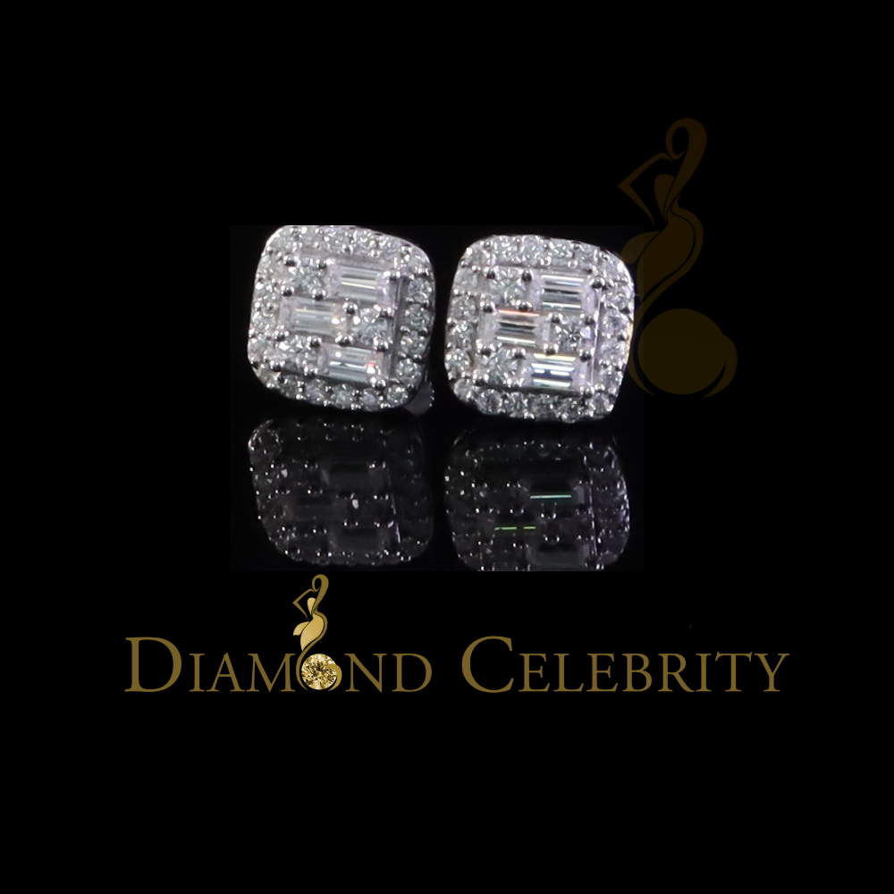 Diamondcelebritees 925 Silver White 0.75ct VVS 'D' Baguette Moissanite Men's/Women's Stud Earrings