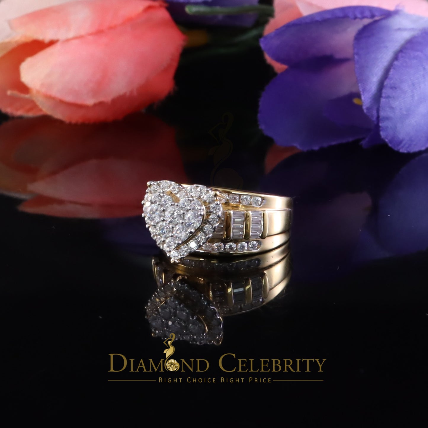 DiamondCelebritees Womens Cinderella Heart Ring SZ7 Yellow 925 Silver 1.00ct VVS D Moissanite