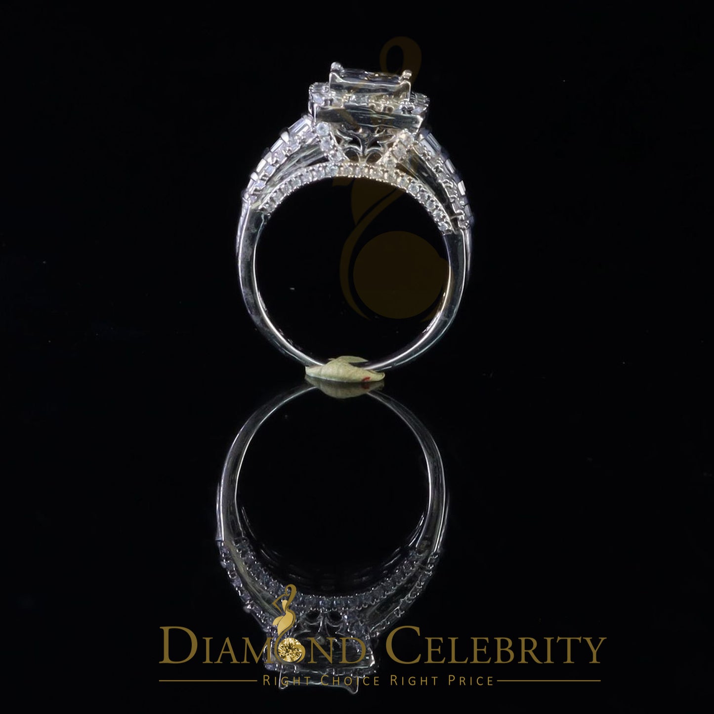 DiamondCelebritees 3.89ct Cubic Zirconia Sterling White Silver Square Engagement Womens Ring Size 7
