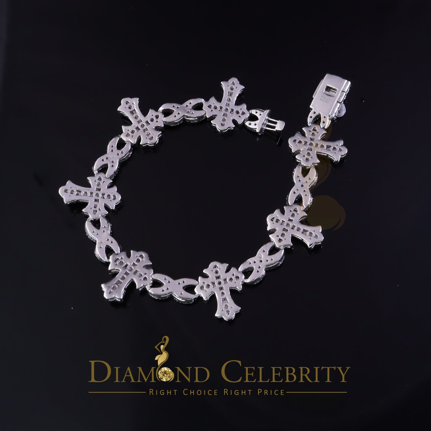 Diamondcelebritees 9.00ct Silver White 925 Moissanite budded cross Men's/Womens Bracelet 8 Inch.