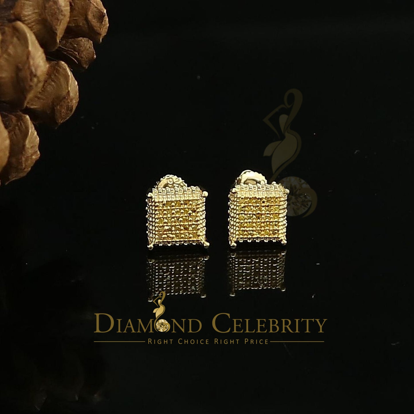 DiamondCelebritees 0.15ct Yellow Diamond 925 Sterling Silver Stud Women's/ Men's Square Earrings