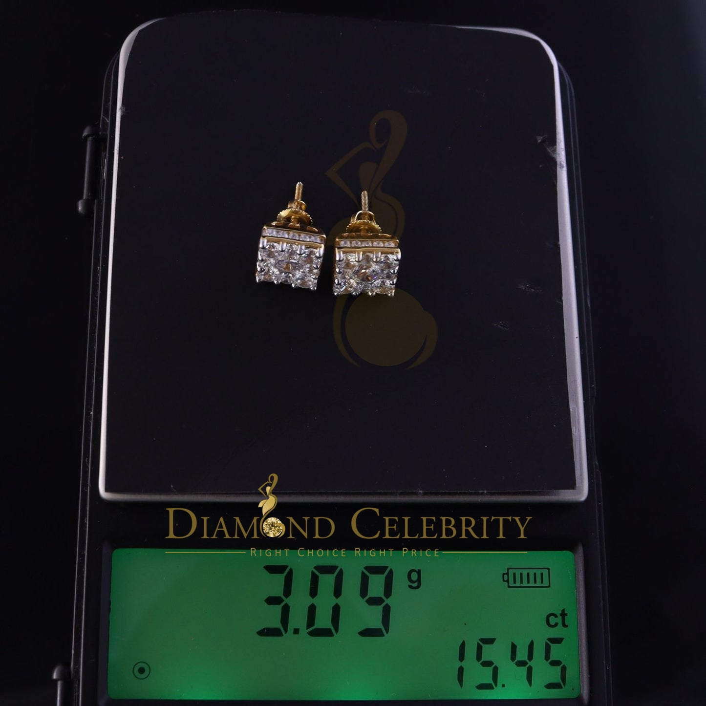 DiamondCelebritees 925 Yellow 1.46ct Sterling Silver Cubic Zirconia Women's & Men's Square Earrings