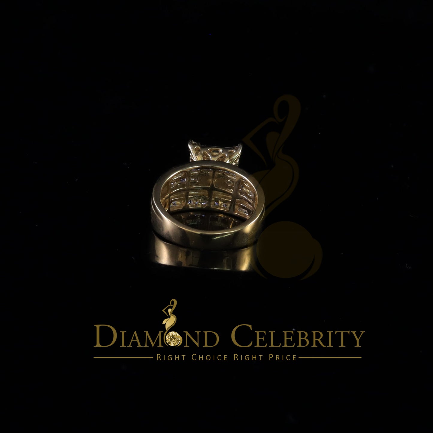 DiamondCelebritees 925 Yellow Square 2.34 ct Cubic Zirconia Silver Engagement Men's Ring Size 8