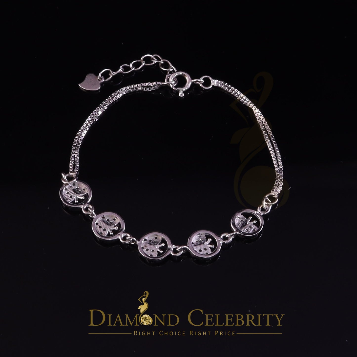 Diamondcelebritees 925 Sterling Silver Butterfly Bracelet White with Cubic Zirconia Size 7 Inch