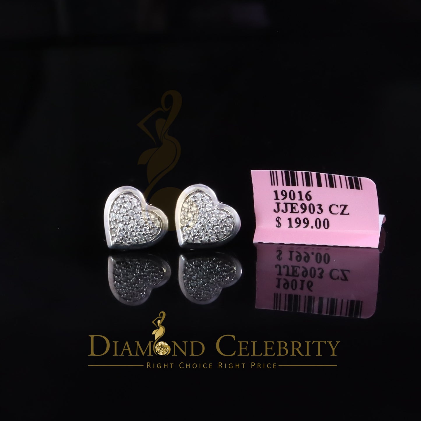 DiamondCelebritees 925 Sterling White Silver 0.71ct Cubic Zirconia Heart Women's Stud Earrings