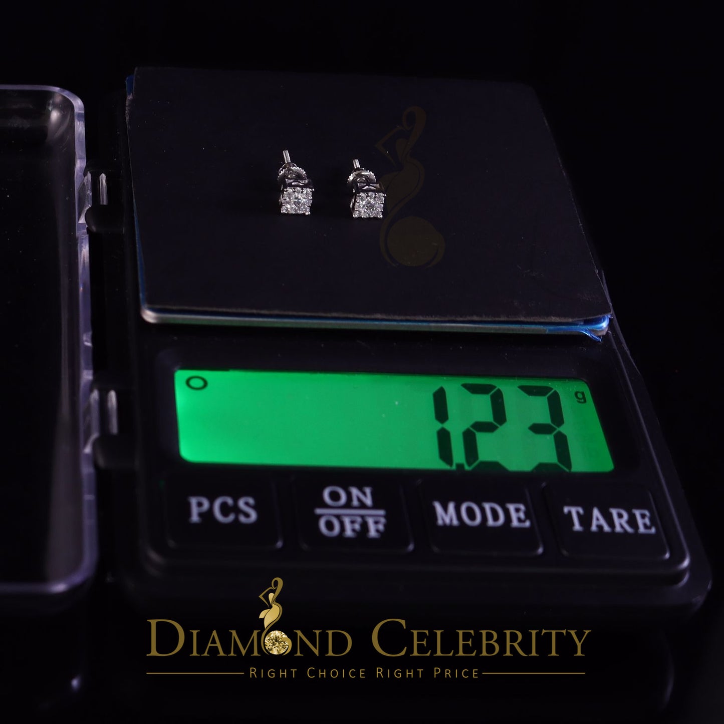 DiamondCelebritees 0.25ct VVS 'D' Color Real Moissanite Stud Square Earrings 10k Real White Gold