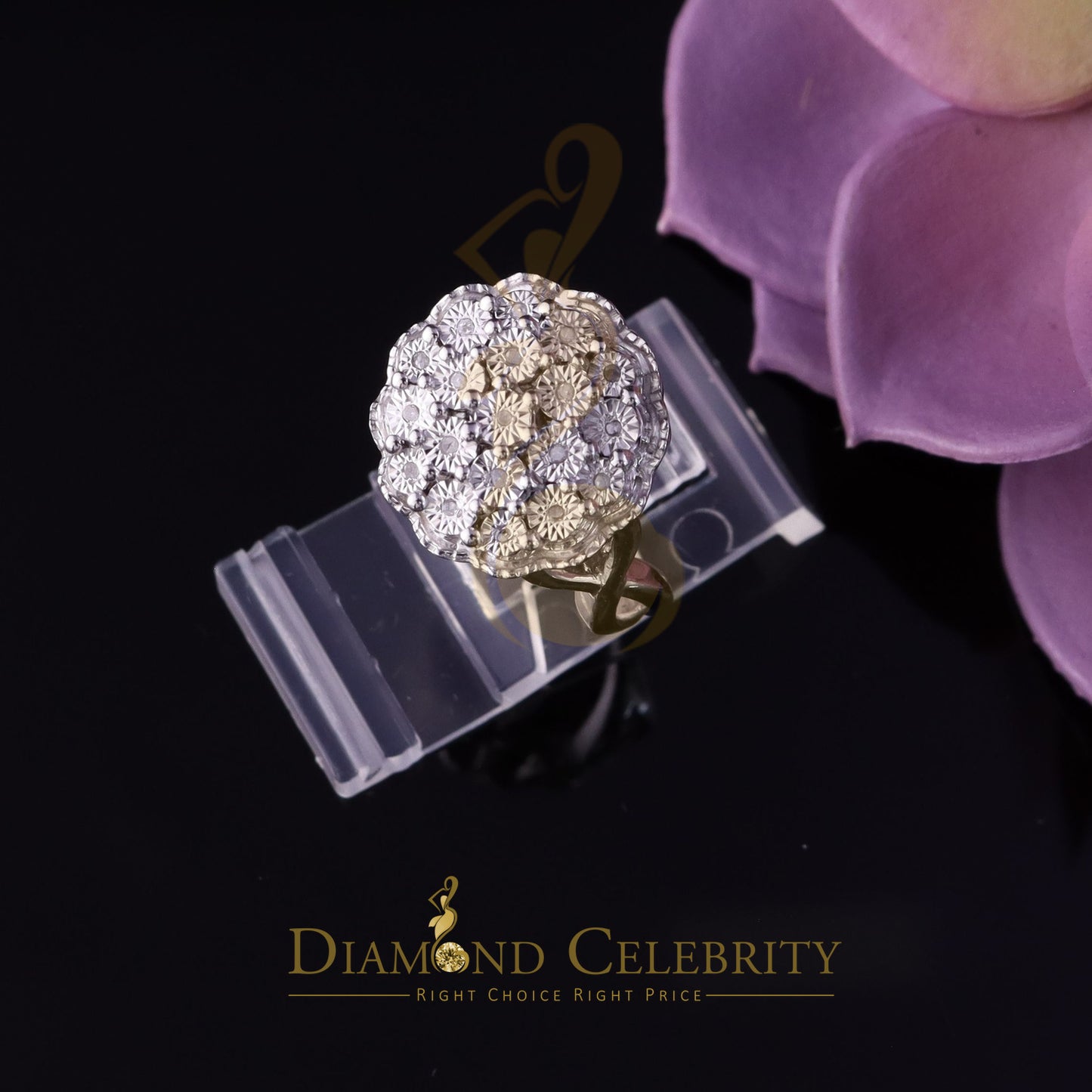 DiamondCelebritees 0.10CT Real Diamond 925 Sterling White Silver Womens Floral Ring Size 6.75