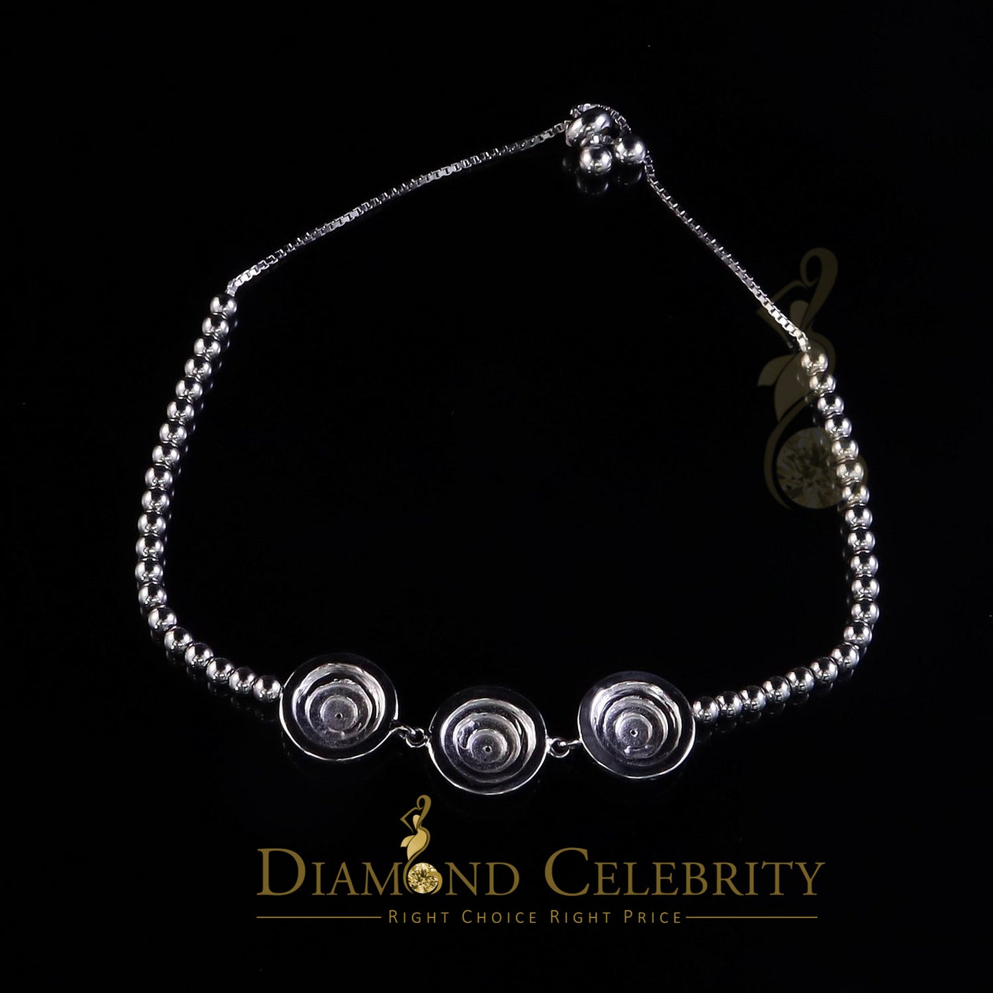 Diamondcelebritees Sterling Silver Fancy Round White Bracelet Cubic Zirconia Adjustable Size 7 Inch