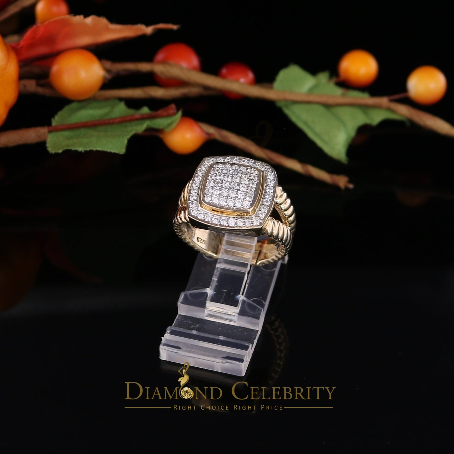 DiamondCelebritees 1.33ct Yellow Silver Square Cubic Zirconia Womens Adjustable Ring From SZ 8 to10