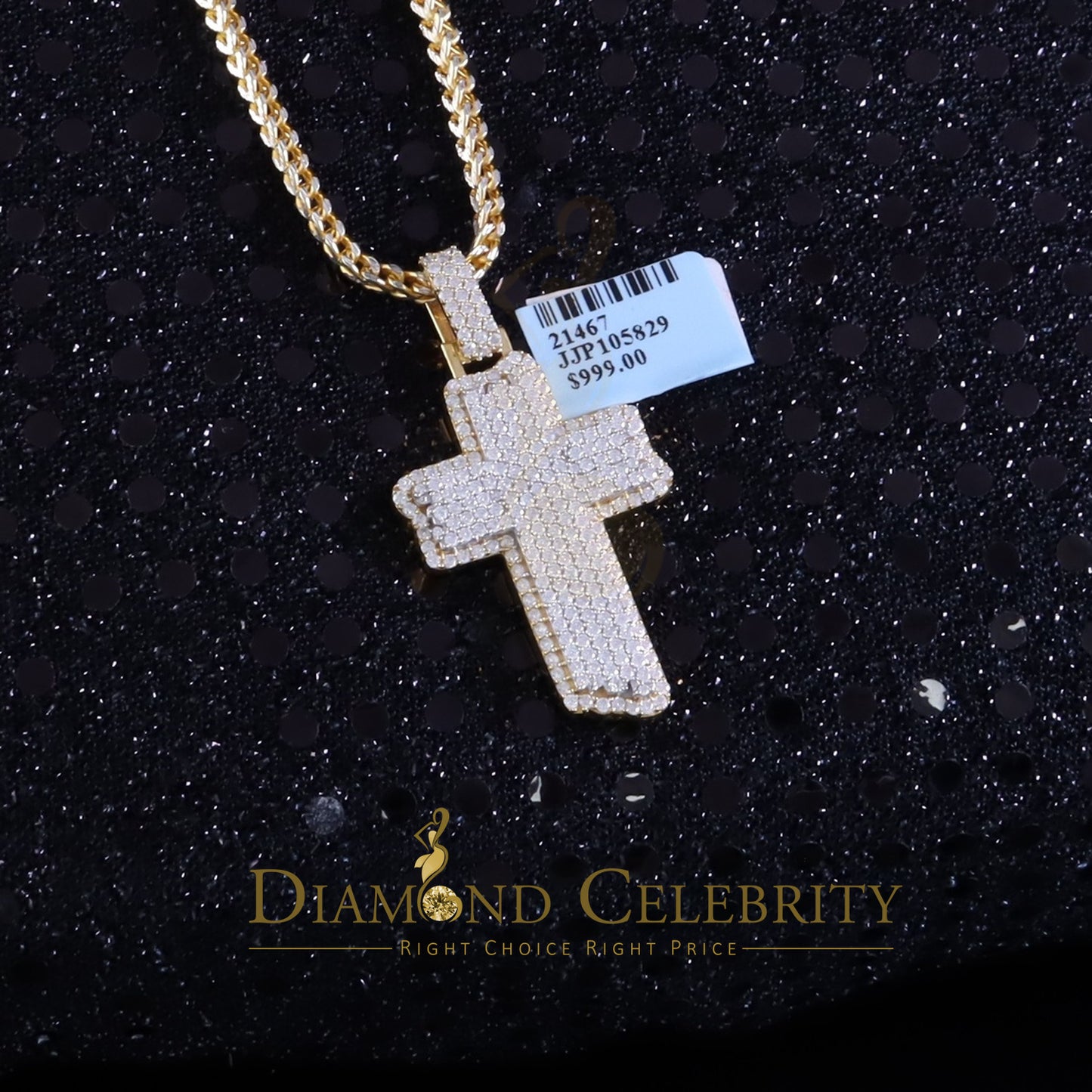 Diamondcelebritees Yellow Sterling Silver 3.0ct VVS D Moissanite Charm Cross Pendant Men's & Women
