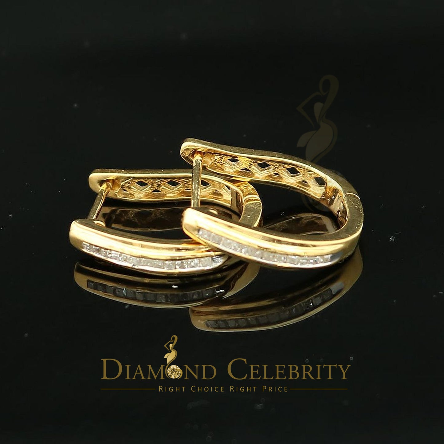 DiamondCelebritees 0.33ct Diamond 925 Sterling Silver Yellow Hoop Stud Earrings For Men's / Women's