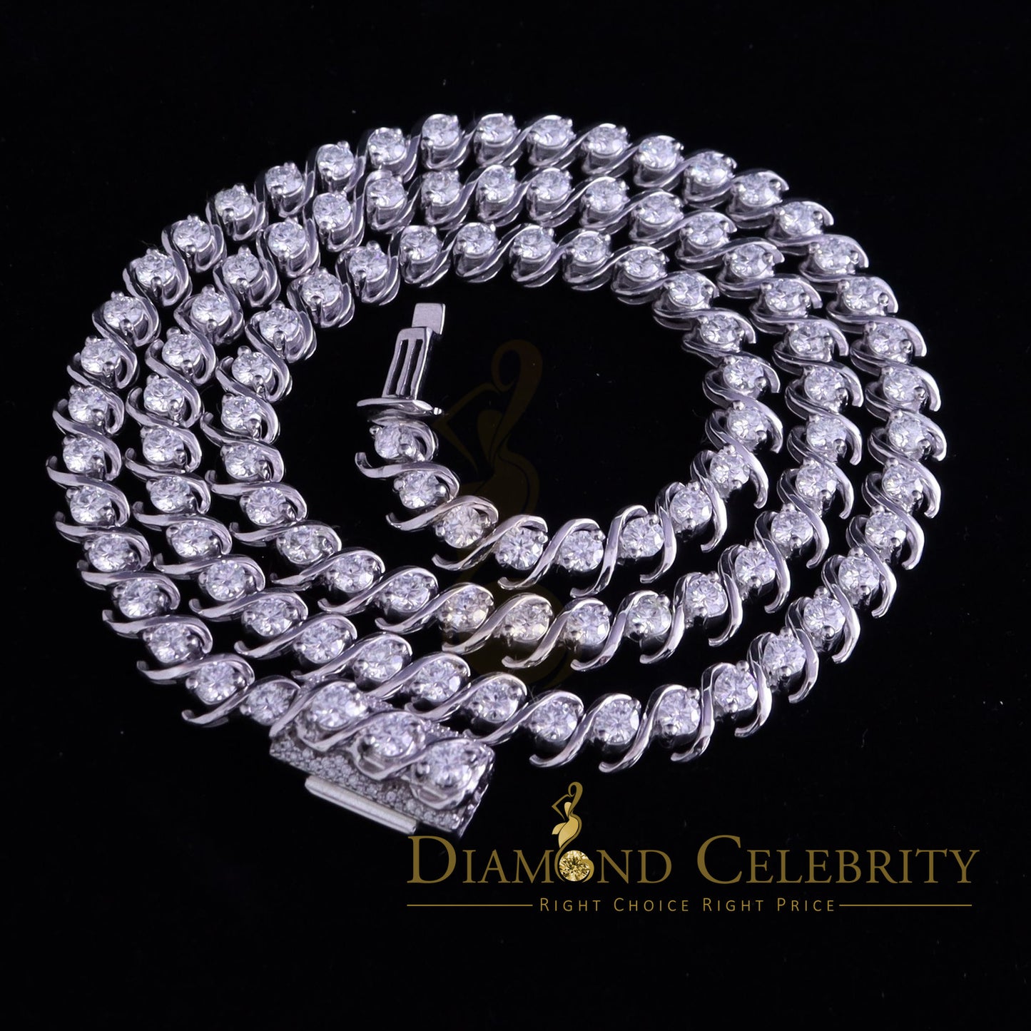 DiamondCelebritees 925 Silver White 20ct Moissanite Tennis Men's Necklace size 21.5 inch & Widt 6mm