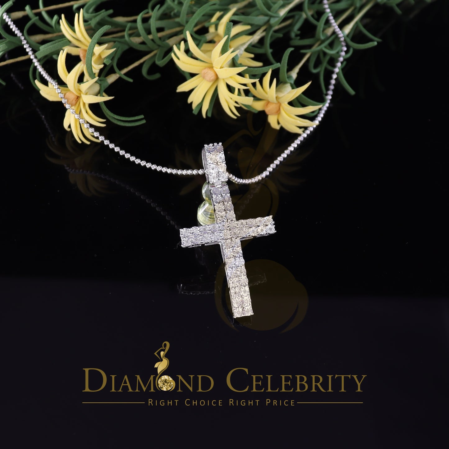 DiamondCelebritees Real 0.33ct Diamond Sterling Silver CROSS White Charm Fashion Necklace Pendant