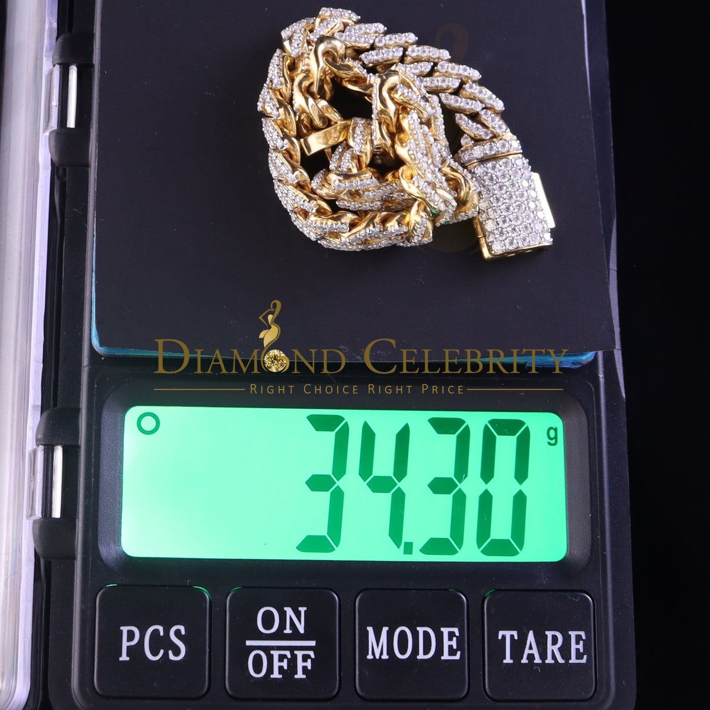 DiamondCelebritees 10K Yellow Gold 6.0ct Moissanite Cuban Bracelet 8mm Width size 8 inch Long