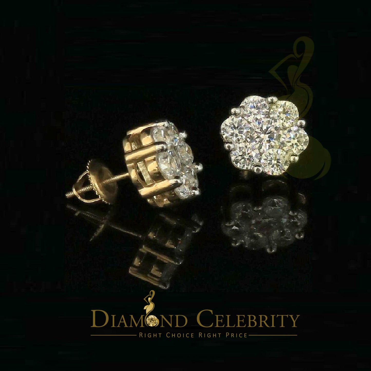DiamondCelebritees 925 Yellow Silver Sterling 1.46ct Cubic Zirconia Hip Hop Floral Women's Earrings