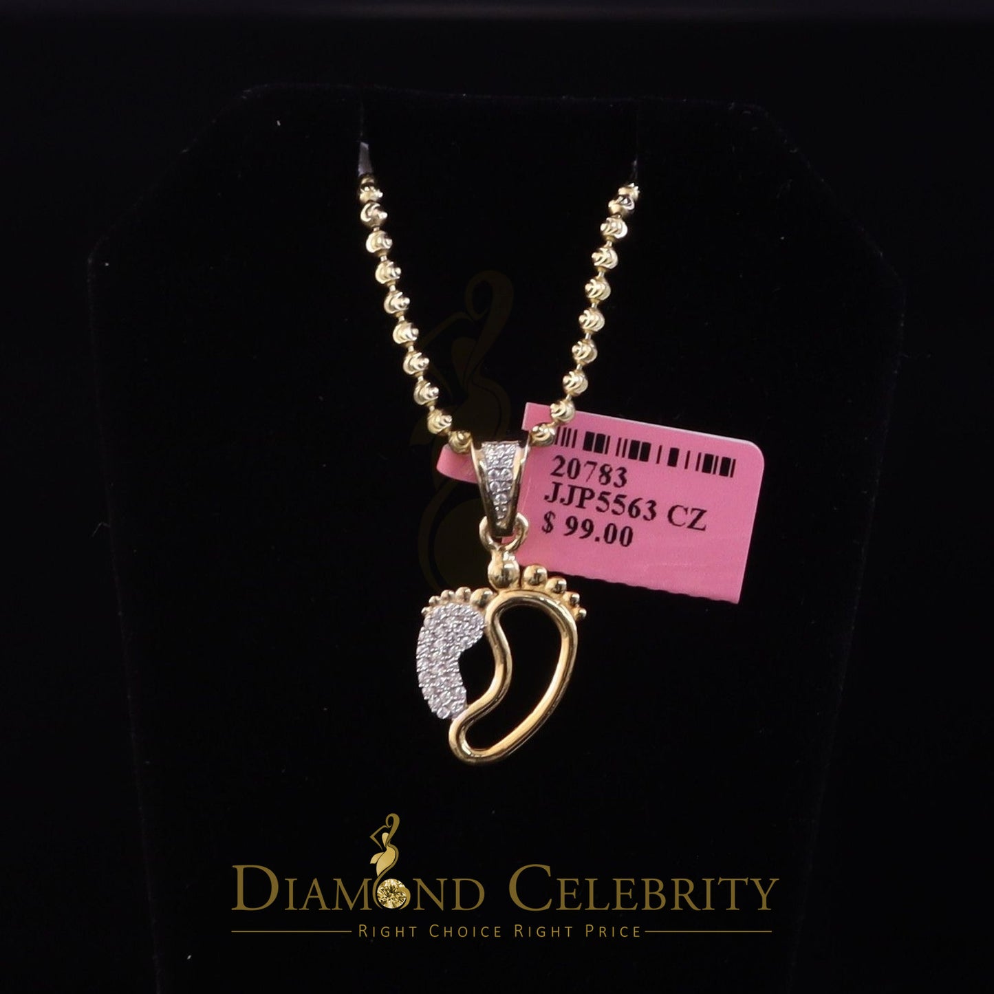 DiamondCelebritees First step Baby Feet Mother N Child 925 Silver Yellow 0.36ct Diamond CZ Pendant