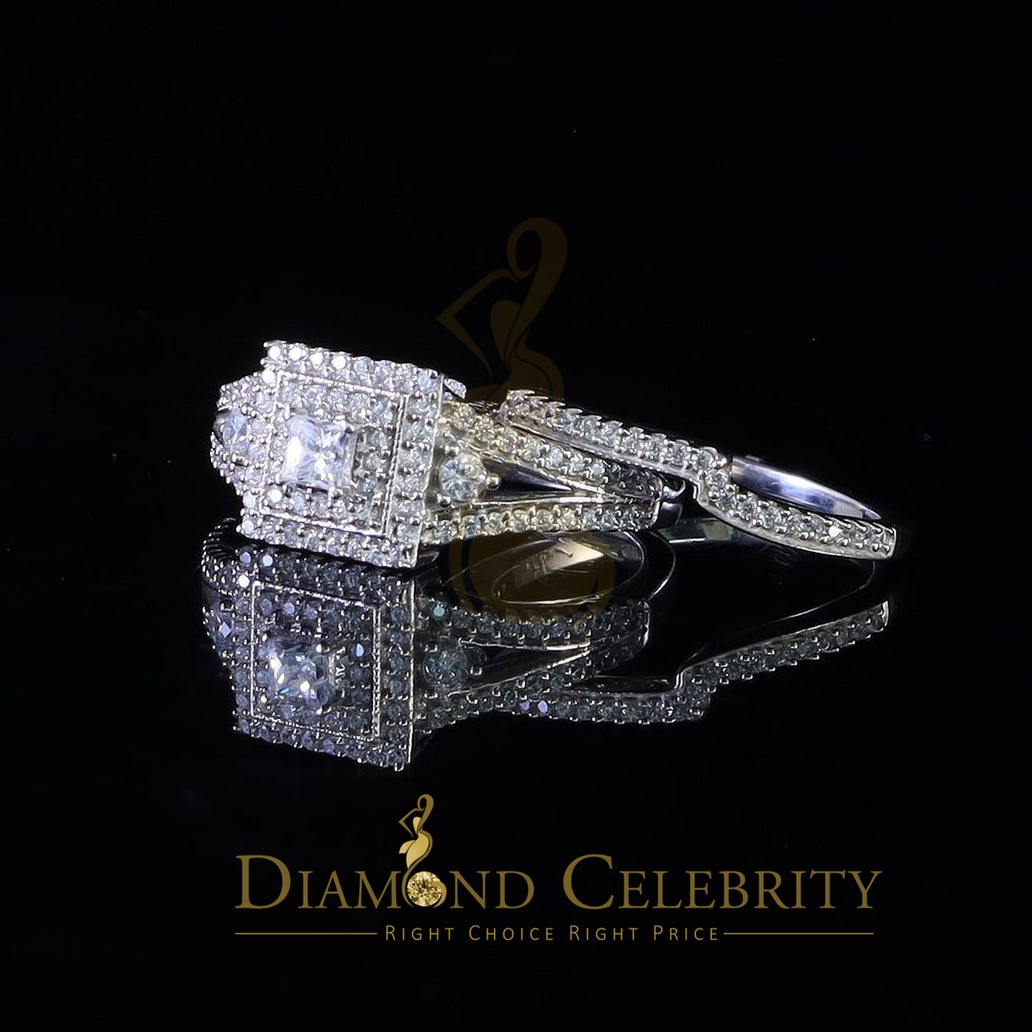 DiamondCelebritees 2.44ct Cubic Zirconia Sterling White Silver Square Bridal Womens Ring Size 7