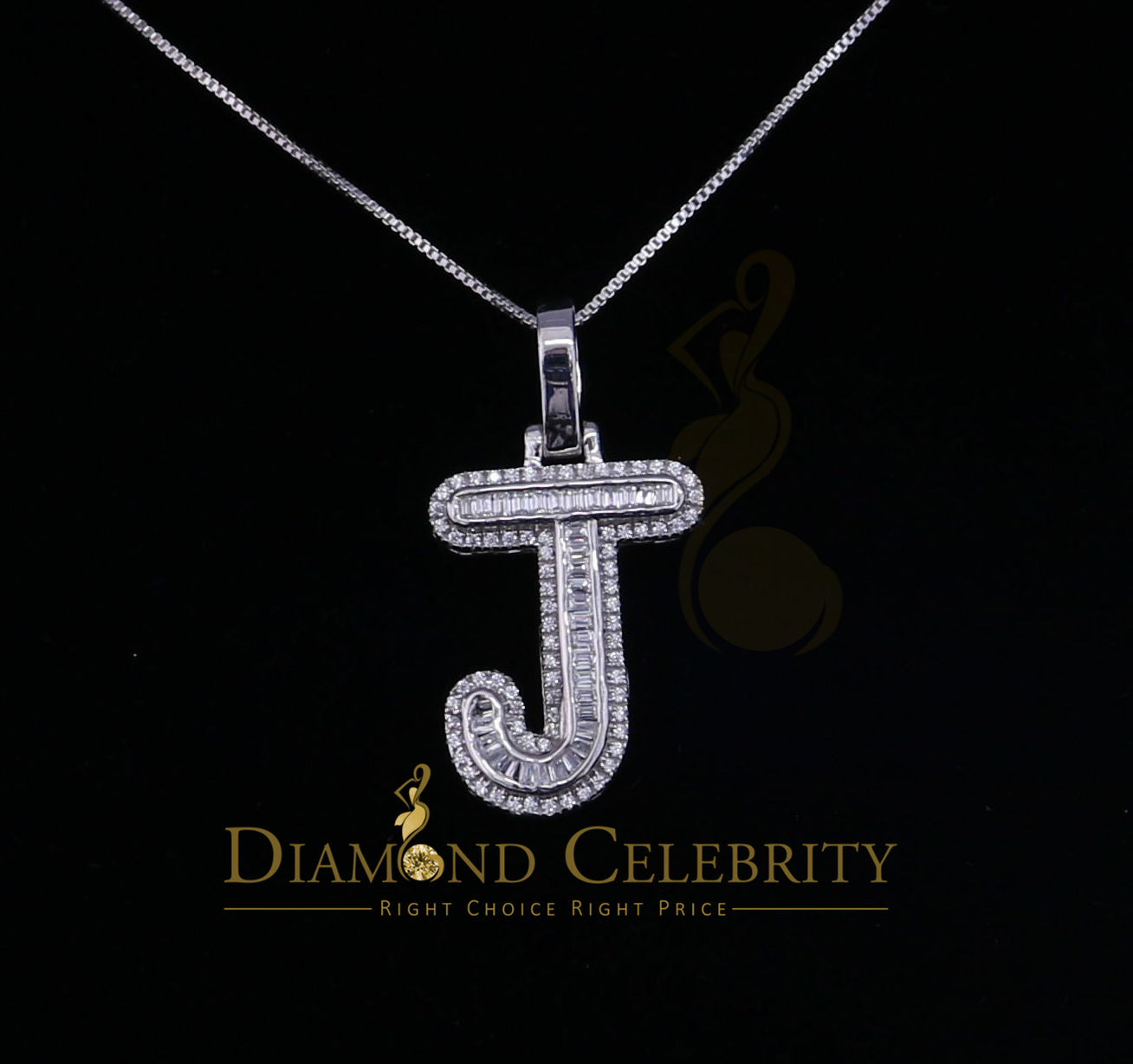DiamondCelebritees White Bugutte Initial All Alphabet Sterling Silver Pendant with Cubic Zirconia